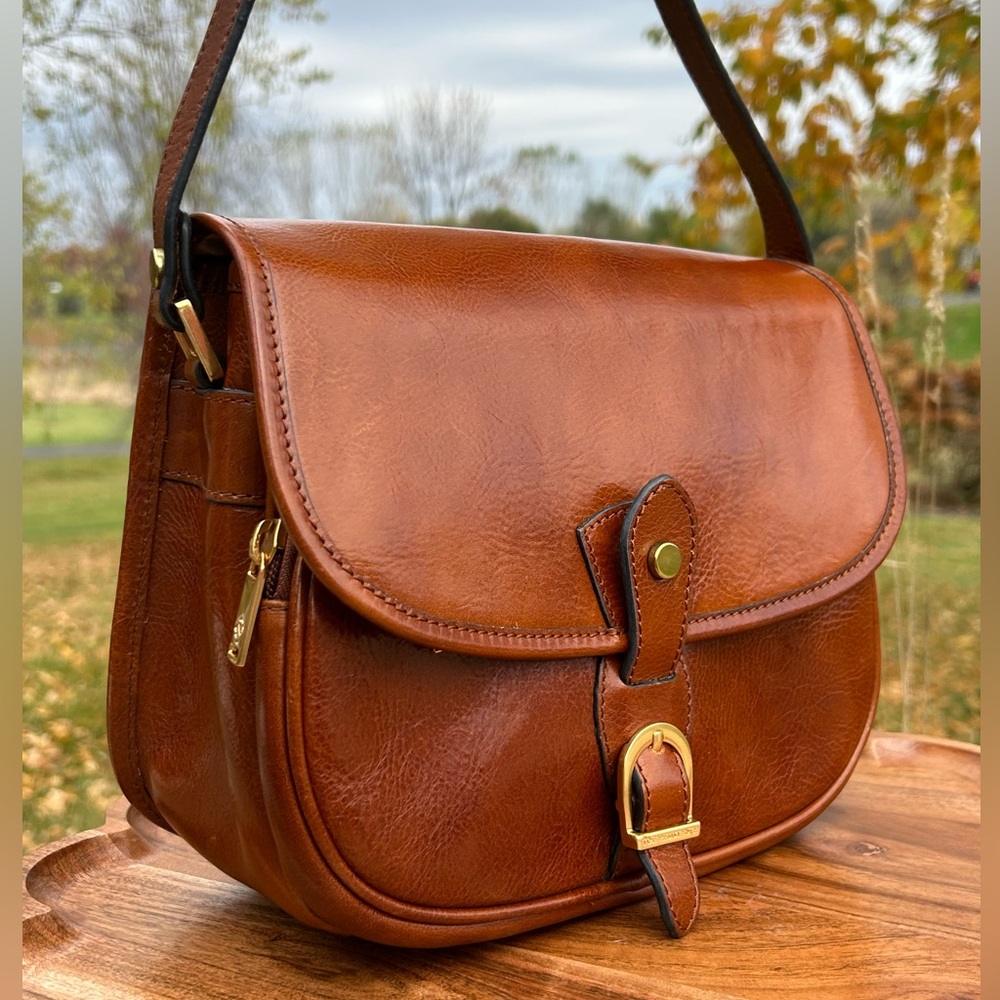 Italian Vechetta Leather Saddle Bag Brown Time Resistance “Women in Love” NWT